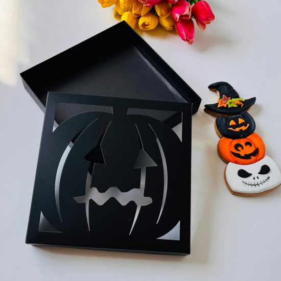 21x21x4 Pencereli Bal Kabağı Tsarım Karton Kutu-Halloween