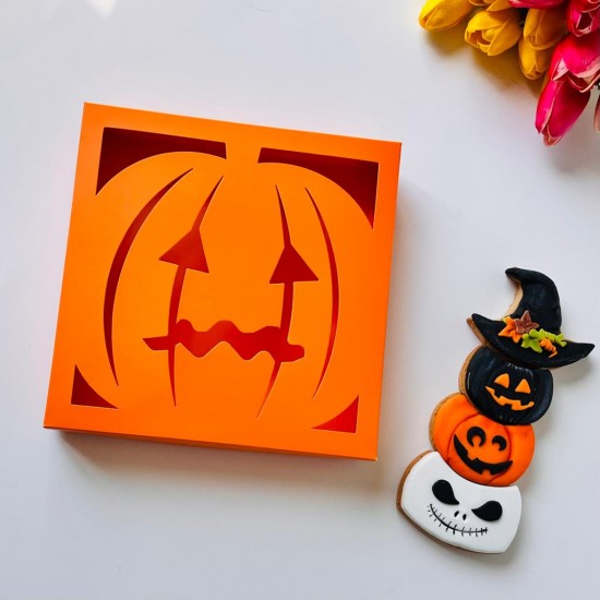 21x21x4 Pencereli Bal Kabağı Tsarım Karton Kutu-Halloween