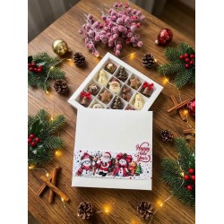 16 Bölmeli Bonbon Çikolata Kutusu-Yılbaşı Şeritli Kardan Adam
