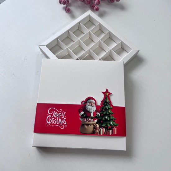 16 Bölmeli Bonbon Çikolata Kutusu-Yılbaşı Şeritli Noel Baba 16 Bölmeli Bonbon Çikolata Kutusu-Yılbaşı Şeritli Noel Baba