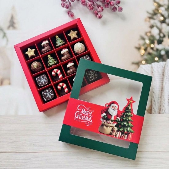 16 Bölmeli Pencereli Bonbon Çikolata Kutusu-Yılbaşı Şeritli Noel Baba 16 Bölmeli Pencereli Bonbon Çikolata Kutusu-Yılbaşı Şeritli Noel Baba