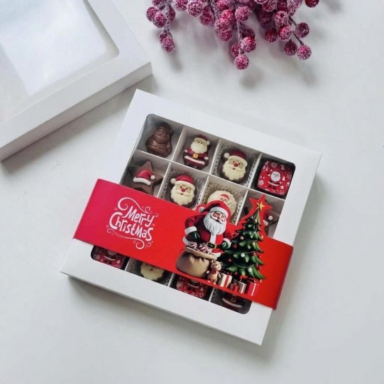 16 Bölmeli Pencereli Bonbon Çikolata Kutusu-Yılbaşı Şeritli Noel Baba 16 Bölmeli Pencereli Bonbon Çikolata Kutusu-Yılbaşı Şeritli Noel Baba