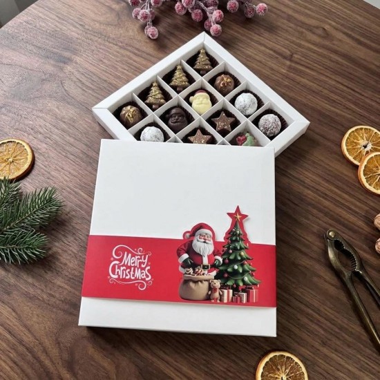 16 Bölmeli Bonbon Çikolata Kutusu-Yılbaşı Şeritli Noel Baba 16 Bölmeli Bonbon Çikolata Kutusu-Yılbaşı Şeritli Noel Baba