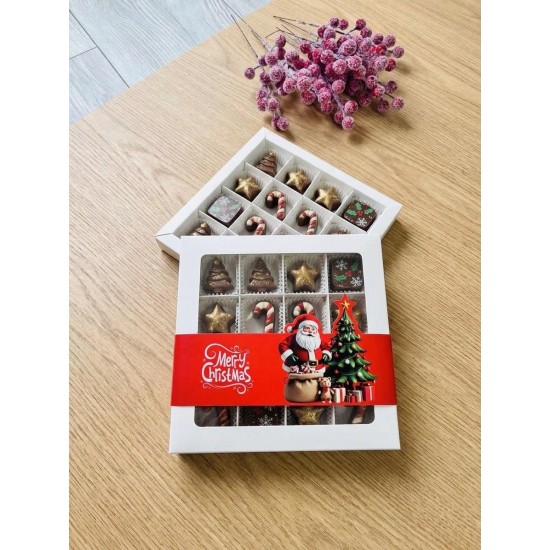 16 Bölmeli Pencereli Bonbon Çikolata Kutusu-Yılbaşı Şeritli Noel Baba 16 Bölmeli Pencereli Bonbon Çikolata Kutusu-Yılbaşı Şeritli Noel Baba