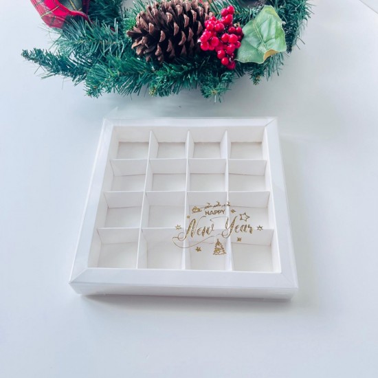 16 Bölmeli Asetat Kapaklı Bonbon Çikolata Kutusu Yaldız