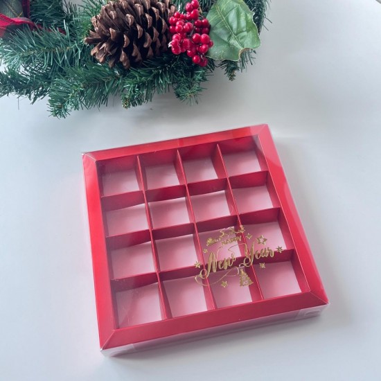 16 Bölmeli Asetat Kapaklı Bonbon Çikolata Kutusu Yaldız