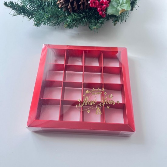 16 Bölmeli Asetat Kapaklı Bonbon Çikolata Kutusu Yaldız