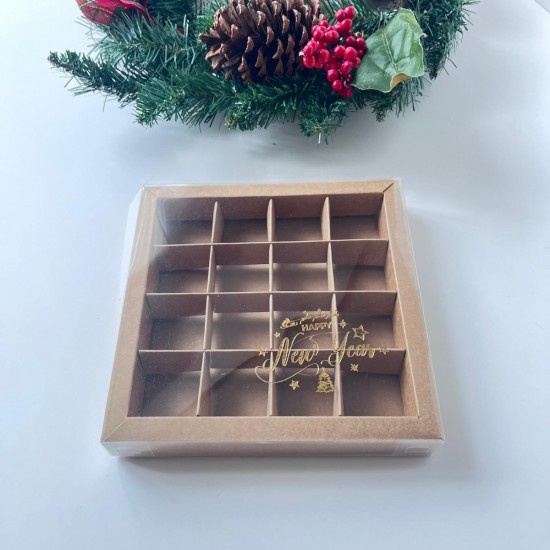 16 Bölmeli Asetat Kapaklı Bonbon Çikolata Kutusu Yaldız