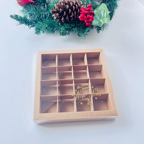 16 Bölmeli Asetat Kapaklı Bonbon Çikolata Kutusu Yaldız
