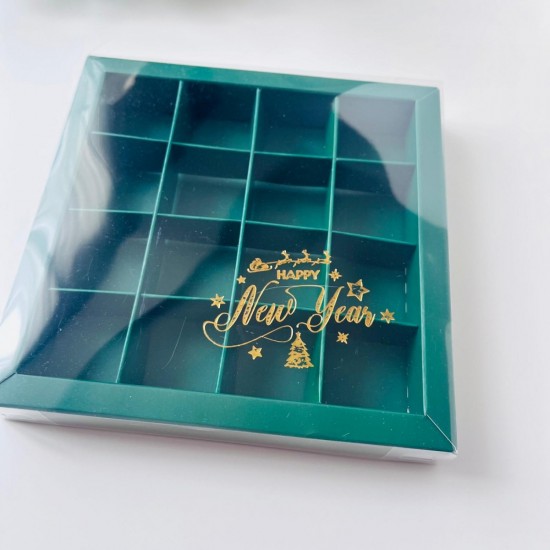 16 Bölmeli Asetat Kapaklı Bonbon Çikolata Kutusu Yaldız