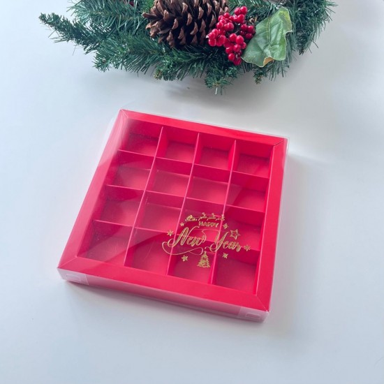 16 Bölmeli Asetat Kapaklı Bonbon Çikolata Kutusu Yaldız