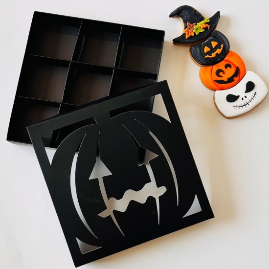 21x21x4 Pencereli Karton Kutu-Halloween (9 Bölmeli)