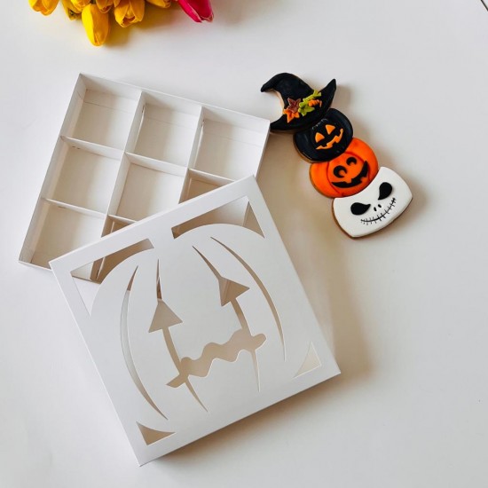 21x21x4 Pencereli Karton Kutu-Halloween (9 Bölmeli)