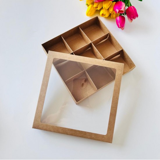 21x21x4 Pencereli Karton Kutu (9 Bölmeli)