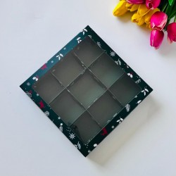 21x21x4 Pencereli Karton Kutu-Yeniyıl (9 Bölmeli)