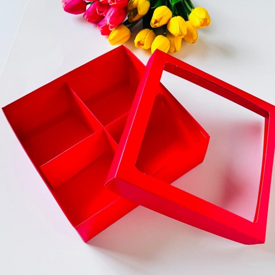 21x21x8 Pencereli Karton Kutu 4 Bölmeli