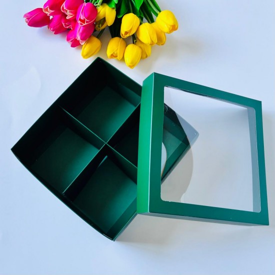 21x21x8 Pencereli Karton Kutu 4 Bölmeli