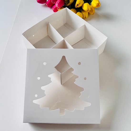 21x21x8 Çam Ağacı Tasarım Karton Kutu 4 Bölmeli