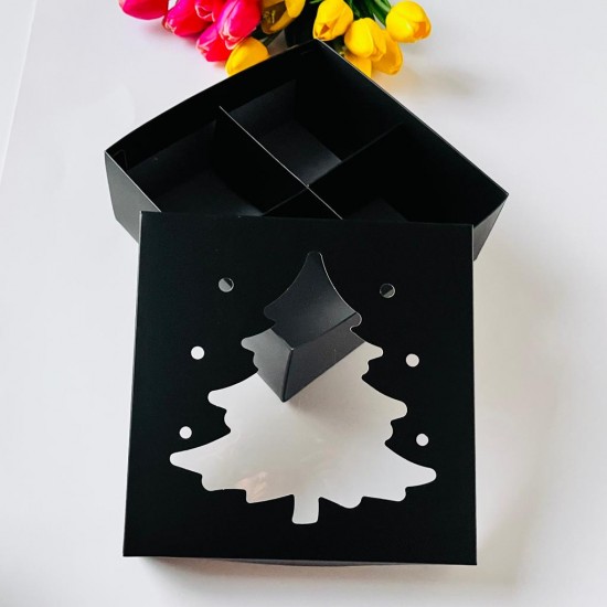 21x21x8 Çam Ağacı Tasarım Karton Kutu 4 Bölmeli