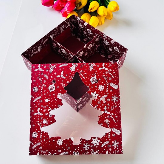 21x21x8 Çam Ağacı Tasarım Karton Kutu 4 Bölmeli