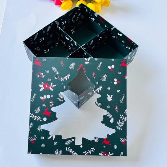 21x21x8 Çam Ağacı Tasarım Karton Kutu 4 Bölmeli