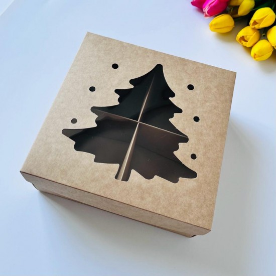 21x21x8 Çam Ağacı Tasarım Karton Kutu 4 Bölmeli