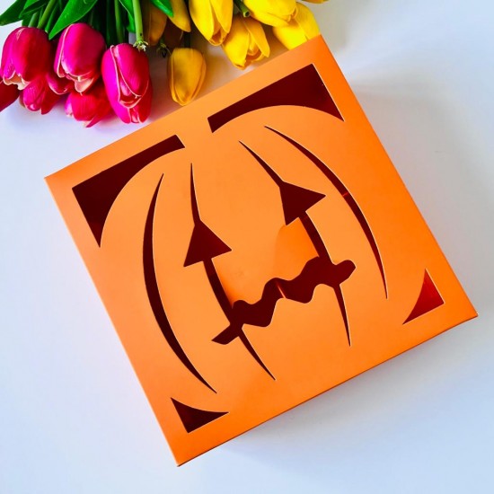 21x21x8 Bal Kabağı Tasarım Halloween Karton Kutu 4 Bölmeli