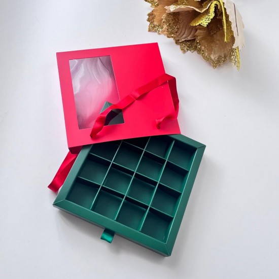 16 Bölmeli Pencereli Çanta Model Bonbon Çikolata Kutusu