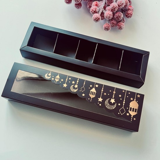 5 Bölmeli Ramazan Temalı Gold Yaldız Çikolata Kutusu