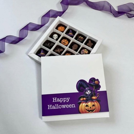 16 Bölmeli Karton Çikolata Kutusu-Halloween Temalı 16 Bölmeli Karton Çikolata Kutusu-Halloween Temalı