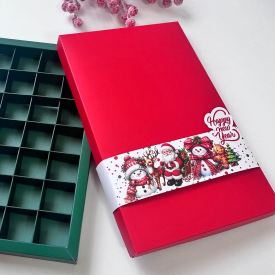 28 Bölmeli Bonbon Çikolata Kutusu - Yılbaşı Şeritli Kardan Adam 28 Bölmeli Bonbon Çikolata Kutusu - Yılbaşı Şeritli Kardan Adam
