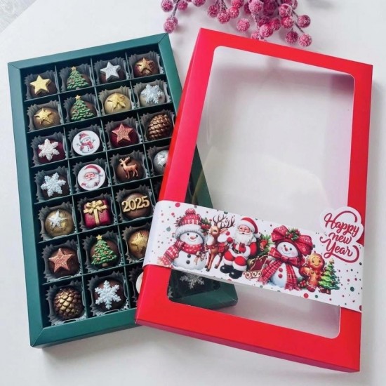 28 Bölmeli Pencereli Bonbon Çikolata Kutusu-Yılbaşı Şeritli Kardan Adam 28 Bölmeli Pencereli Bonbon Çikolata Kutusu-Yılbaşı Şeritli Kardan Adam