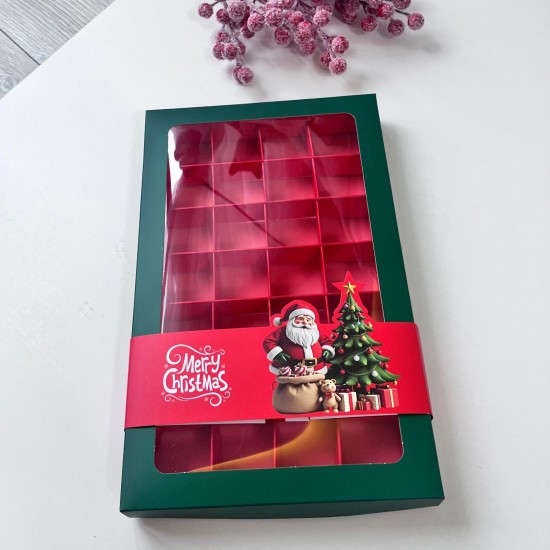 28 Bölmeli Pencereli Bonbon Çikolata Kutusu-Yılbaşı Şeritli Noel Baba 28 Bölmeli Pencereli Bonbon Çikolata Kutusu-Yılbaşı Şeritli Noel Baba