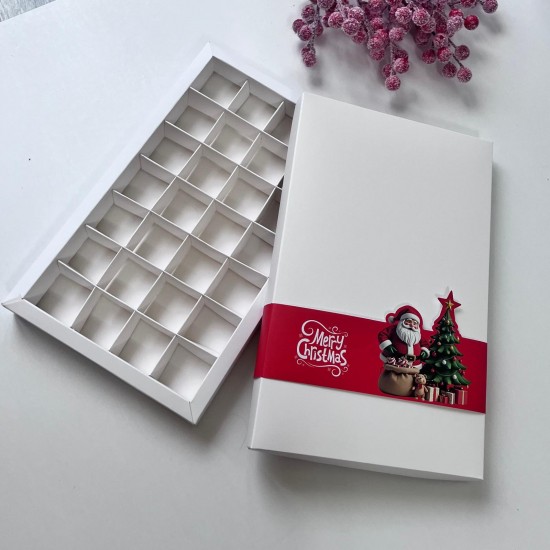 28 Bölmeli Bonbon Çikolata Kutusu - Yılbaşı Şeritli Noel Baba