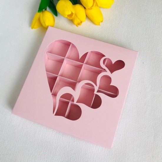 16 Bölmeli Kalp Tasarım Bonbon Çikolata Kutusu