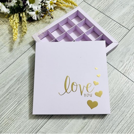 16 Bölmeli Bonbon Çikolata Kutusu Gold Yaldız Love