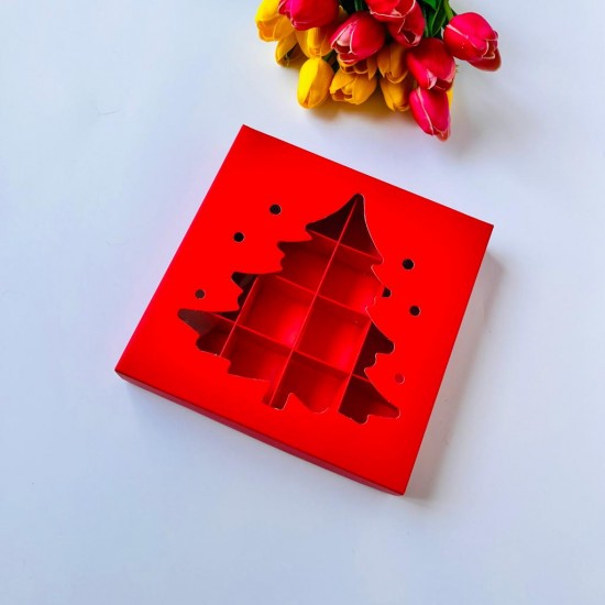 16 Bölmeli Çam Ağacı Tasarım Çikolata Kutusu-Madlen Uyumlu