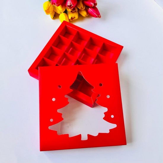 16 Bölmeli Çam Ağacı Tasarım Çikolata Kutusu-Madlen Uyumlu