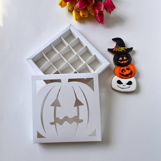 16 Bölmeli Bal Kabağı Tasarım Halloween Çikolata Kutusu-Madlen Uyumlu