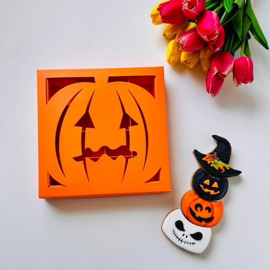 16 Bölmeli Bal Kabağı Tasarım Halloween Çikolata Kutusu-Madlen Uyumlu