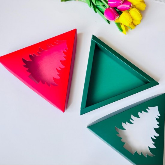 Asetat Pencereli Üçgen Çam Ağacı Tasarım Kutu