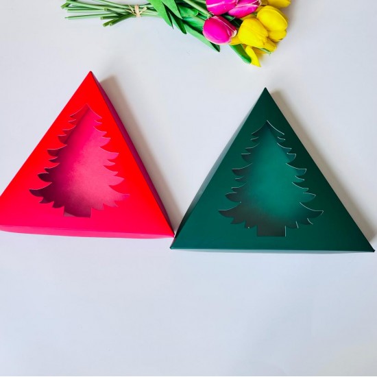 Asetat Pencereli Üçgen Çam Ağacı Tasarım Kutu