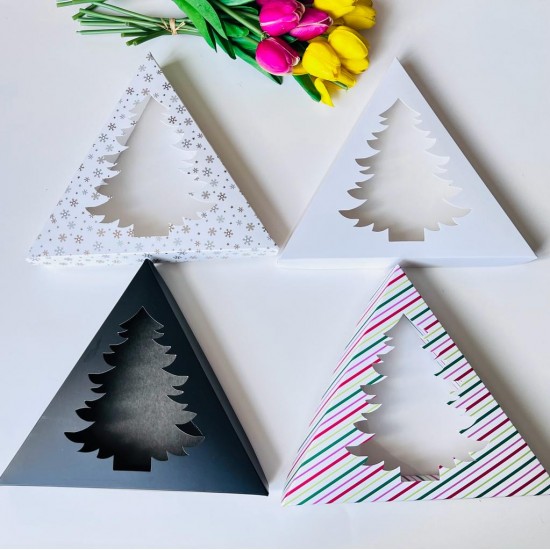 Asetat Pencereli Üçgen Çam Ağacı Tasarım Kutu