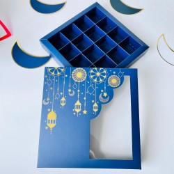 16 Bölmeli Bonbon Çikolata Kutusu Gold Yaldız-Ramazan Temalı