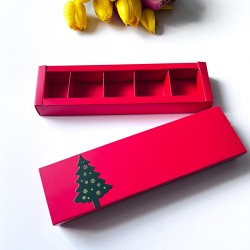 5 Bölmeli Karton Sürgülü Çikolata Kutusu-Yılbaşı Dekor Çam