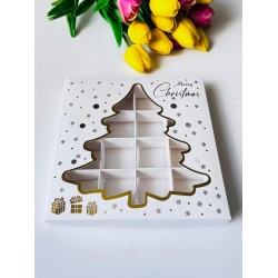 16 Bölmeli Çam Ağacı Tasarım Çikolata Kutusu-Merry Christmas 