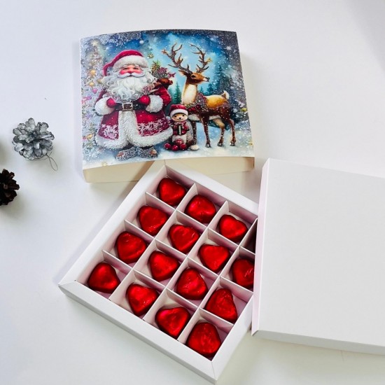 16 Bölmeli Simli Noel Baba Çikolata Kutusu ve Kılıfı