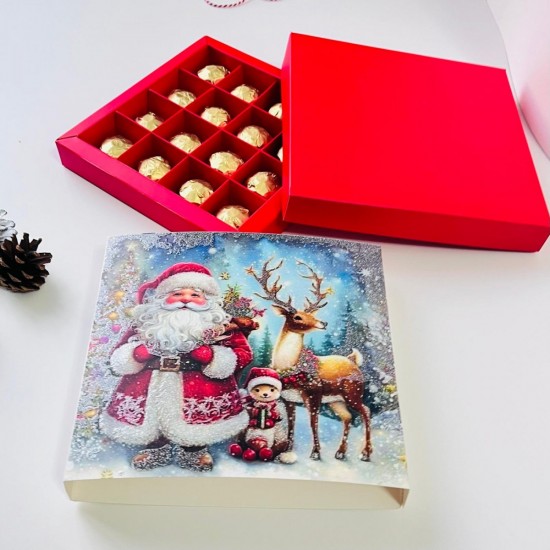16 Bölmeli Simli Noel Baba Çikolata Kutusu ve Kılıfı