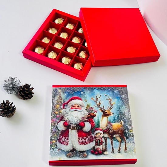 16 Bölmeli Simli Noel Baba Çikolata Kutusu ve Kılıfı
