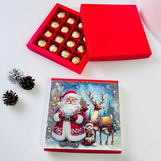 16 Bölmeli Simli Noel Baba Çikolata Kutusu ve Kılıfı